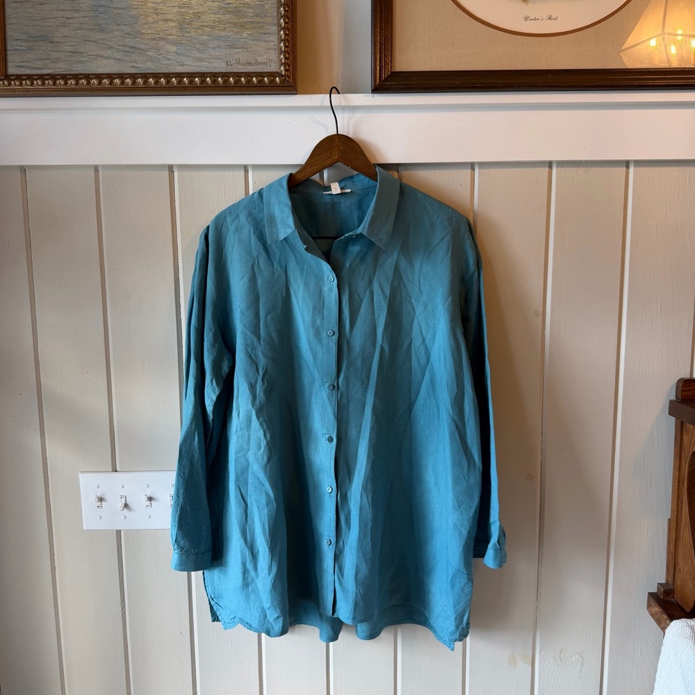 Eileen Fisher Teal Button-Down Shirt